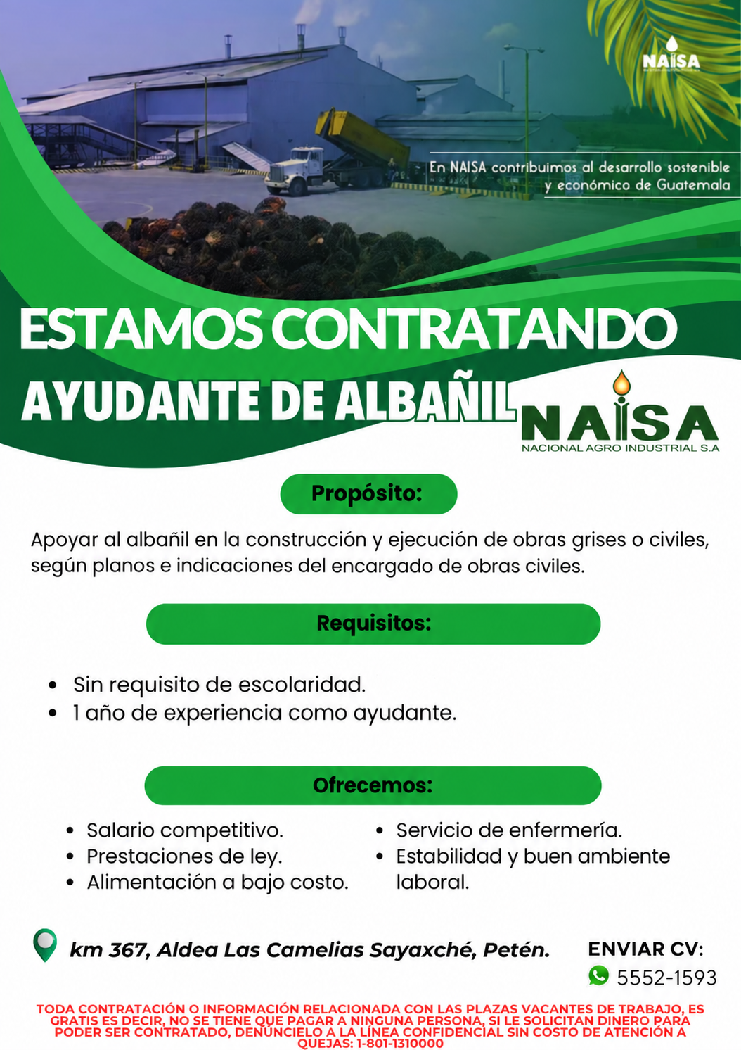 Publicación de plaza: Ayudante de albañil