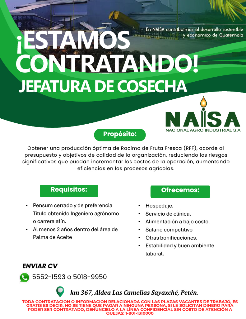 Publicación de plaza: Jefatura de cosecha