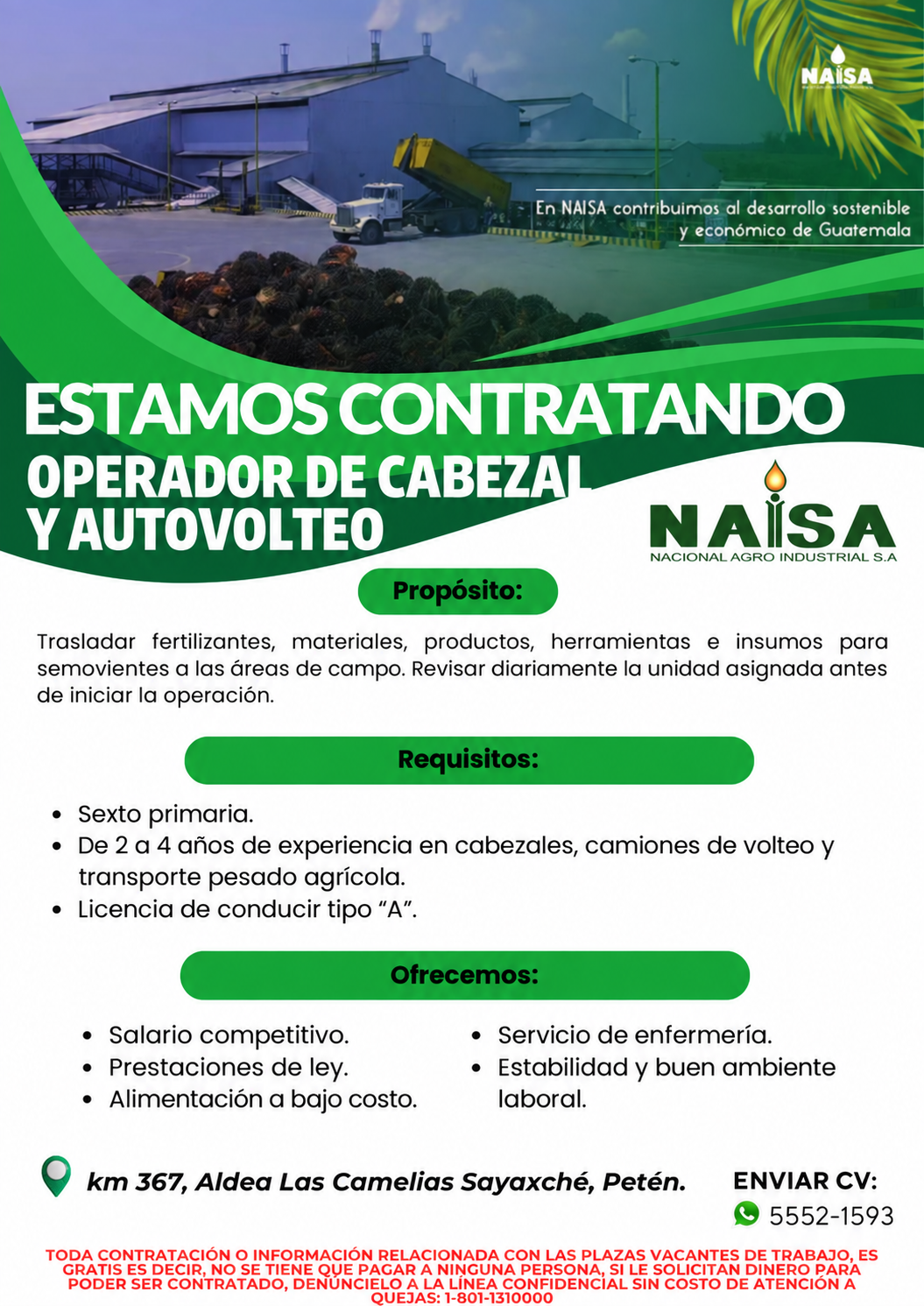 Publicación de plaza: Operador de cabezal y autovolteo