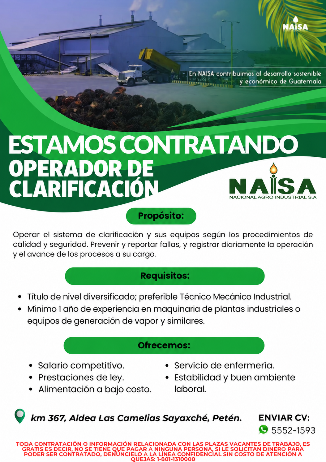 Publicación de plaza: Operador de clarificación